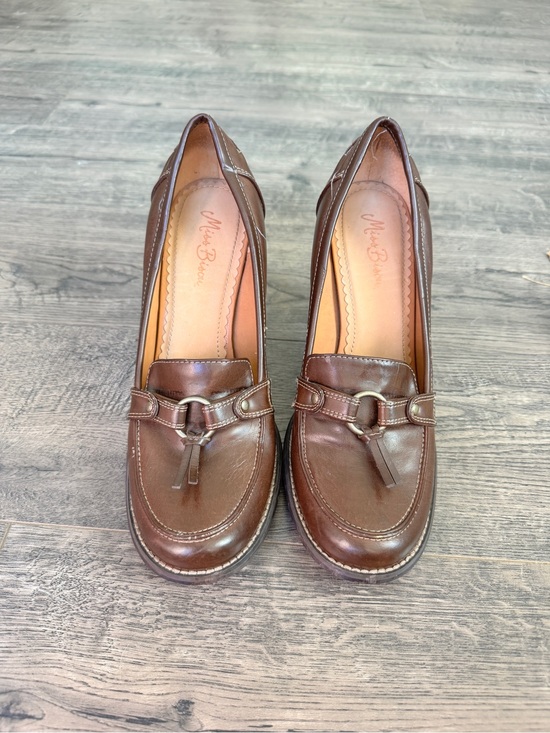 Miss Bisou Shoes - Women’s Brown Leather Tassel Loafer Pump Heels with Ring Detail
